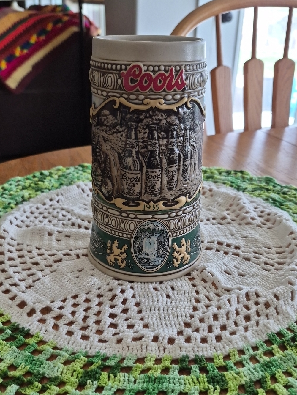 Coors Decorative Ceramic Beer Stein in Green and Cream